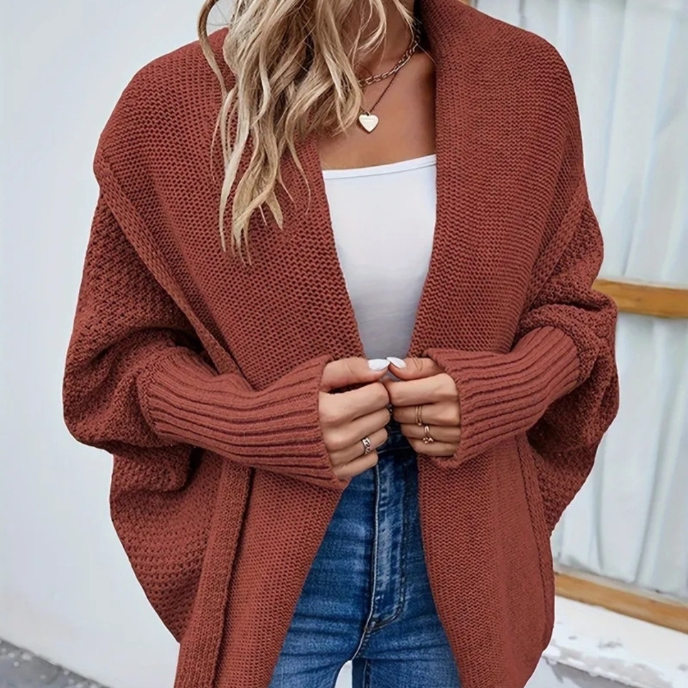 Brick Red Oversized Chunky Knit Cocoon/Batwing Cardigan - XL/2X